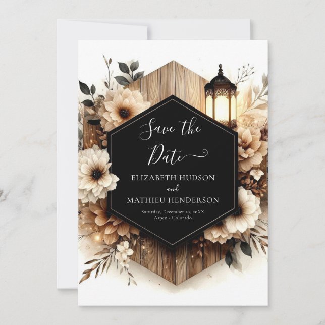 Unique Boho Rustic Wedding Save The Date (Front)