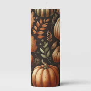 Unique Boho Watercolor Pumpkin Autumn Fall Pillar Candle
