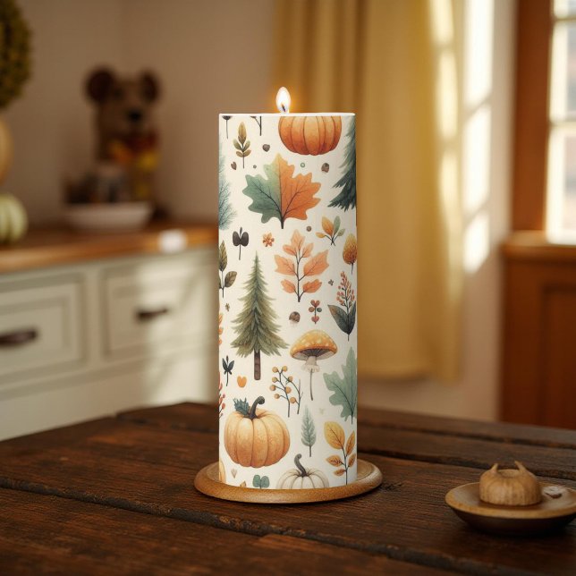 Unique Boho Watercolor Pumpkin Autumn Fall  Pillar Candle (Creator Uploaded)