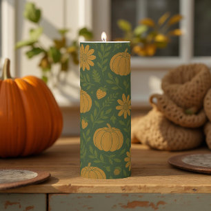 Unique Boho Watercolor Pumpkin Autumn Fall Pillar Candle