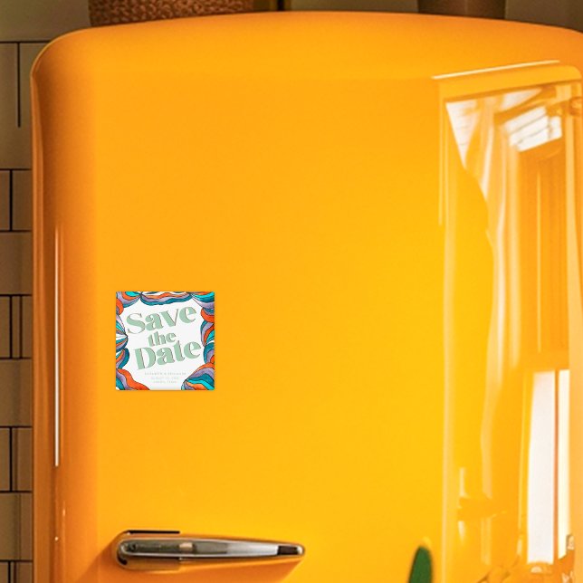 Unique Bold Boho Groovy Retro Green Colorful Wavy Magnet (Creator Uploaded)