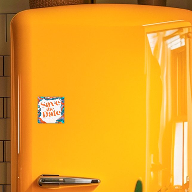 Unique Bold Boho Groovy Retro Wavy Save the Date Magnet (Creator Uploaded)