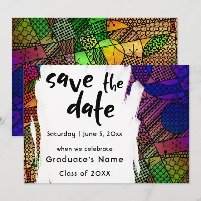 Unique, Bold, Colorful Geometric "Save the Date" 2 Invitation (Front/Back)