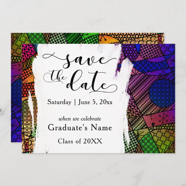Unique, Bold, Colorful Geometric "Save the Date" Invitation (Front/Back)