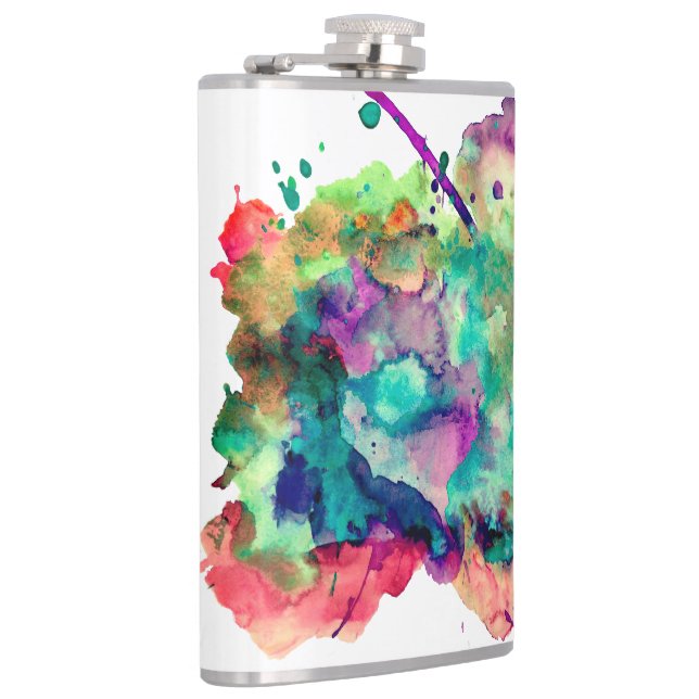 Unique, Bold, Colorful Watercolor Paint Splatters Flask (Right)