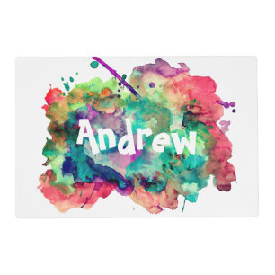 Unique, Bold, Colorful Watercolor Paint Splatters Placemat