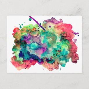 Unique, Bold, Colorful Watercolor Paint Splatters Postcard