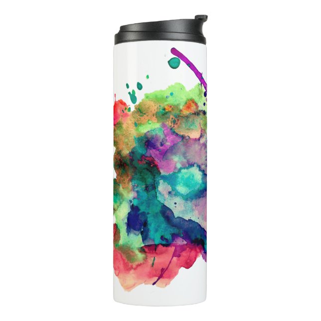 Unique, Bold, Colorful Watercolor Paint Splatters Thermal Tumbler (Rotated Left)