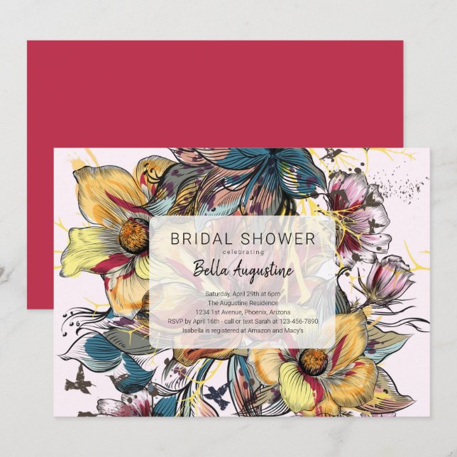 Unique Bold Flowers Bridal Shower Invitation (Front/Back)