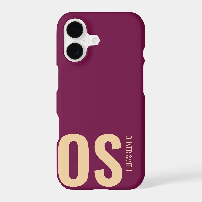 Unique Bold Monogram Typography Burgundy  Iphone Case (Back)