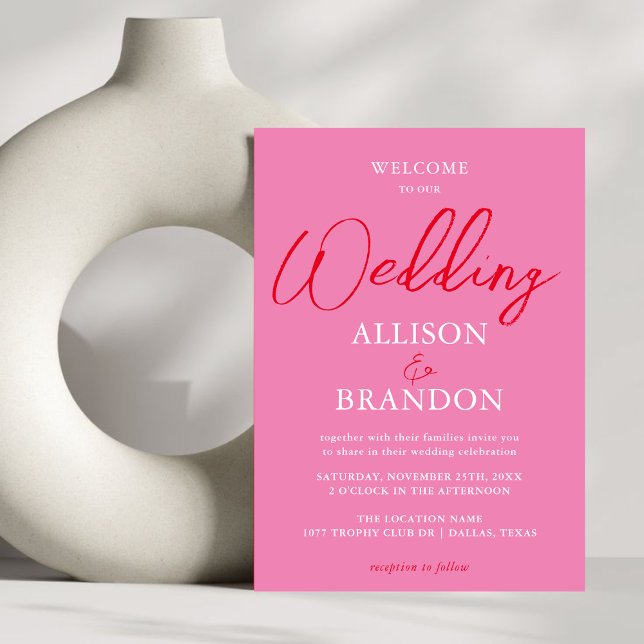  Unique Bold Pink Red Typography script Wedding Invitation (Creator Uploaded)