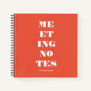 Unique Bold Typography Orange White Meeting Notes Notebook
