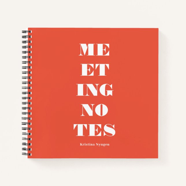 Unique Bold Typography Orange White Meeting Notes Notebook (Front)