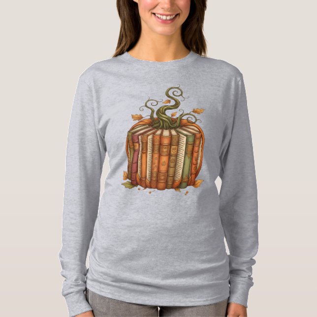 Unique Book Pumpkin Reader Autumn Long Sleeve Tee (Front)