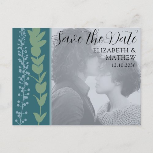Unique Botanical Green Save the Date Wedding  Announcement Postcard