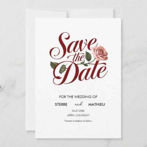 Unique Botanical Red Rose Wedding Save The Date