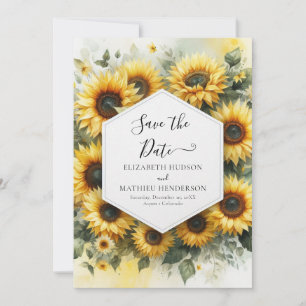 Unique Botanical Sunflower Wedding Save The Date