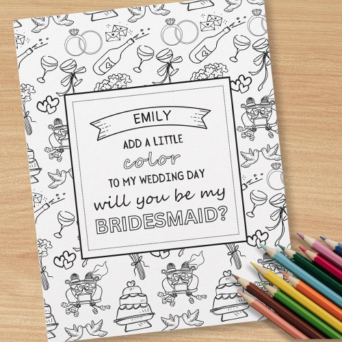 Unique Bridesmaid Proposal Card Coloring Book Page