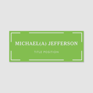 Unique Bright Apple Green White Stylish Name Tag