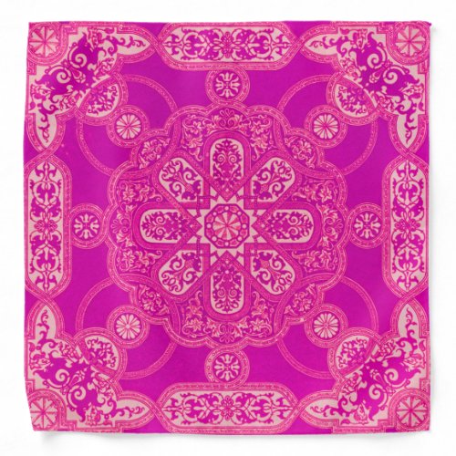 Unique Bright Colorful Pink Purple Ornate Pattern Bandana