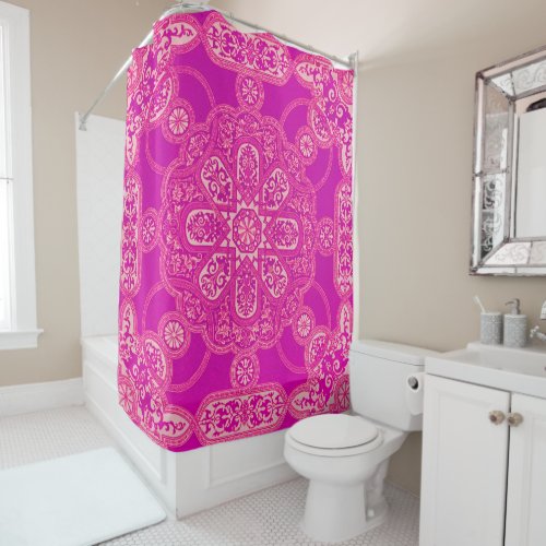 Unique Bright Colorful Pink Purple Ornate Pattern Shower Curtain