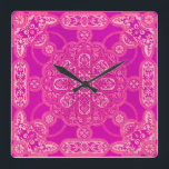 Unique Bright Colorful Pink Purple Ornate Pattern  Square Wall Clock<br><div class="desc">This beautiful colorful clock will certainly brighten up your day!</div>