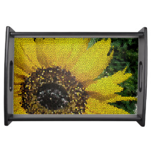 Unique Bright Yellow Mosaic Tiled Sunflower Serving Tray