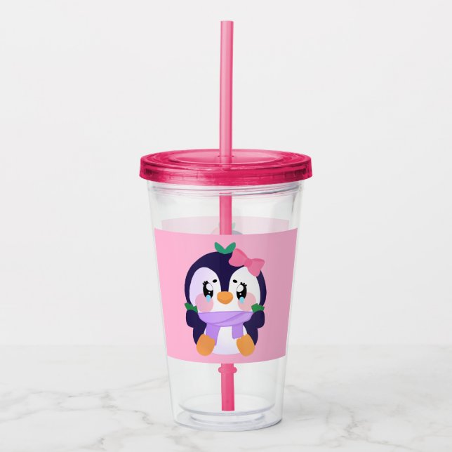 Unique Broke Cute Penguin  Acrylic Tumbler (Front)