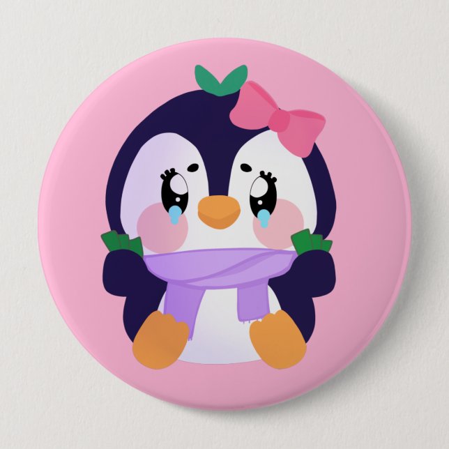 Unique Broke Cute Penguin  Button (Front)