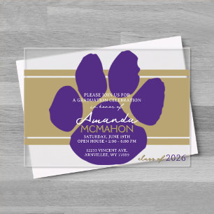Unique Bronze Gold & Purple Graduation Pawprint Acrylic Invitations