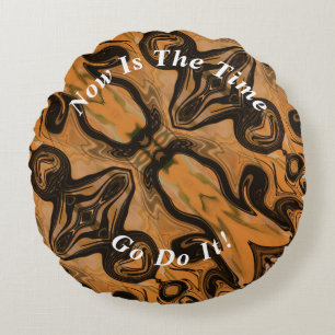 Unique Brown Abstract Marble Liquified  Round Pillow