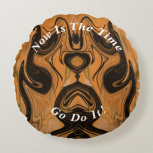 Unique Brown Abstract Marble Liquified  Round Pillow