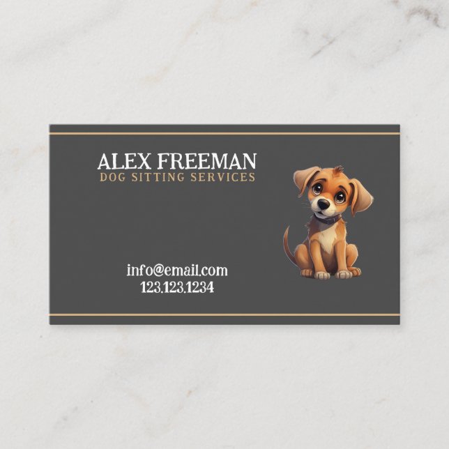 Unique Brown and Grey Puppy Dog Sitting Business Card (Front)