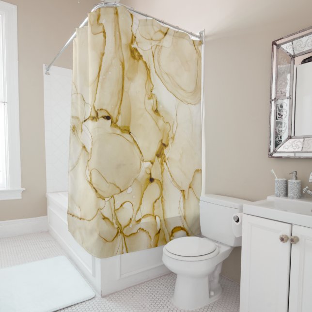 Unique Brown Beige Earth Tone Abstract Shower Curtain (In Situ)