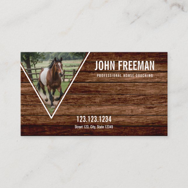 Unique Brown Horse Photo Equestrian Coaching Business Card (Front)