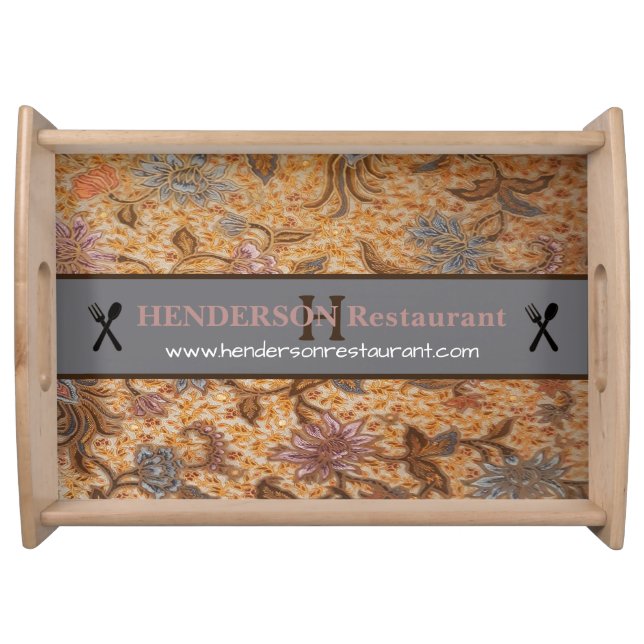 Unique Brown Java Ethnic Batik Custom Restaurant Serving Tray (Front)