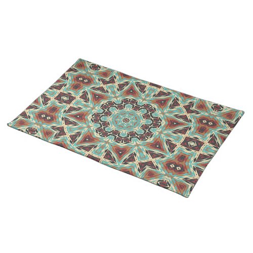 Unique Brown Turquoise Red Orange Tribal Art Cloth Placemat