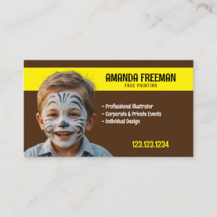 Unique Brown & Yellow Face Painter Artist Business Card