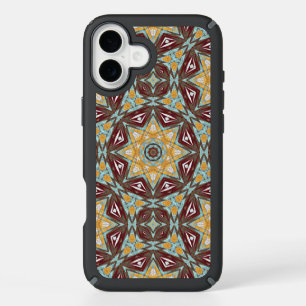 Unique Brown Yellow Turquoise Red Kaleidoscope Art iPhone 16 Plus Case