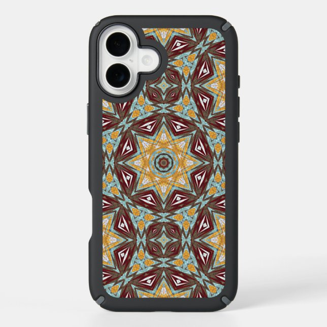 Unique Brown Yellow Turquoise Red Kaleidoscope Art Speck iPhone Case (Front)