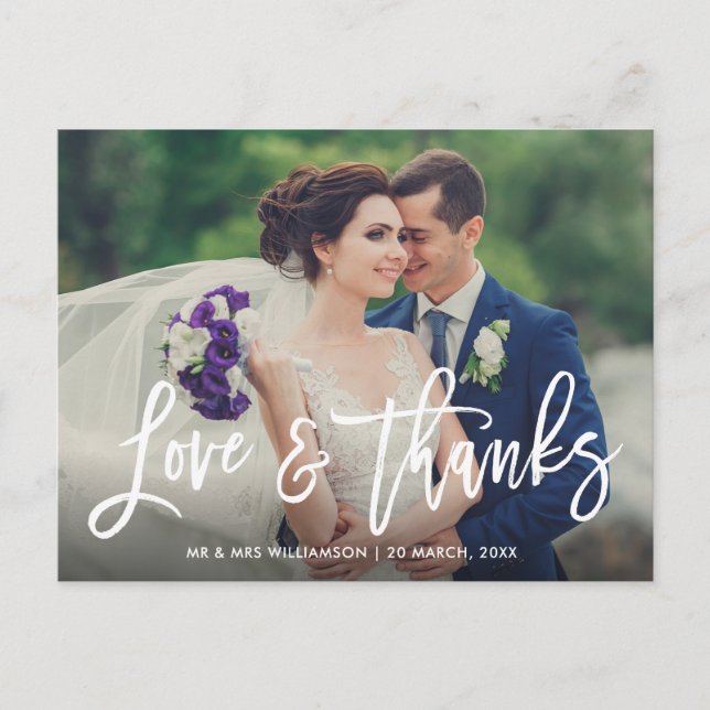 unique brush script wedding thank you photo card (Front)