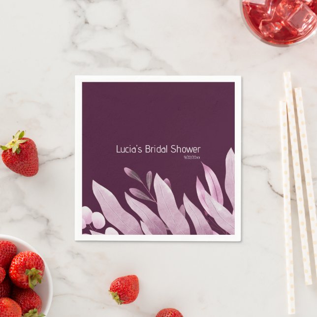 Unique Burgundy Big Leaves Bridal Shower Napkins (Insitu)
