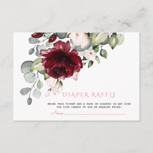 Unique Burgundy Blush Floral Diaper Raffle Enclosure Card