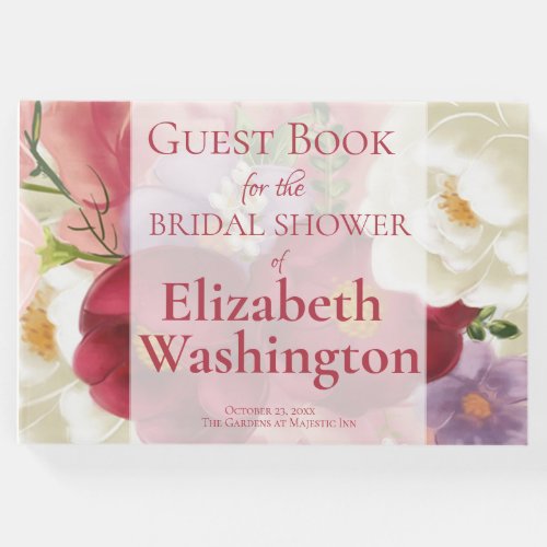 Unique Burgundy Floral Elegant Font Bridal Shower Guest Book