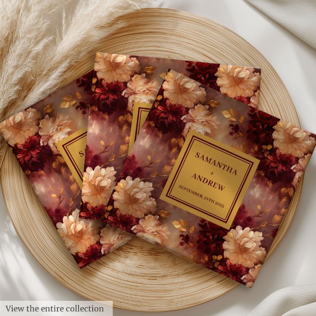 Unique Burgundy Gold Boho Wedding Cloth Napkins (Unique Burgundy Gold Boho Wedding Cloth Napkins)