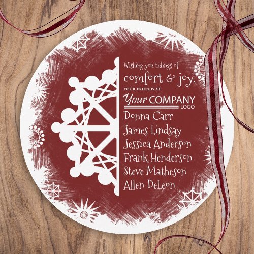 Unique Burgundy Green Round Business Holiday Card