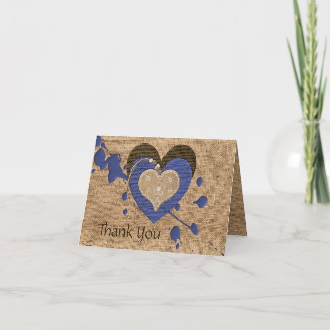 Unique Burlap Thank You Card with Hearts (Front)