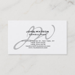 Unique Calligraphy Gray Monogram White Classic Business Card