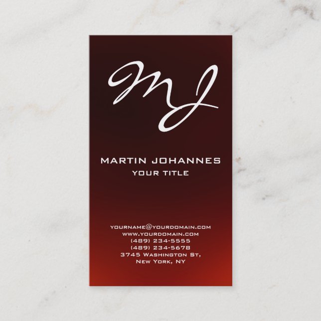 Unique Calligraphy Monogram Dark Red Business Card (Front)