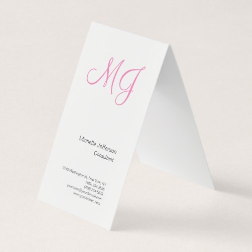 Unique Calligraphy Monogram White Pink Initials  Business Card